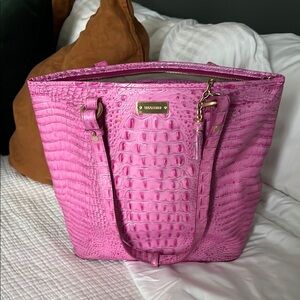 Brahmin Pink Croc-Embossed Tote Bag